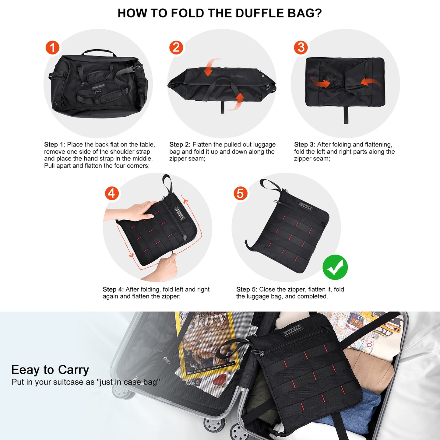 WITZMAN Foldable Duffle Bag for Travel 65L Lightweight Packable Duffel Bag with Shoes Compartment Overnight Bag for Men Women (B697)