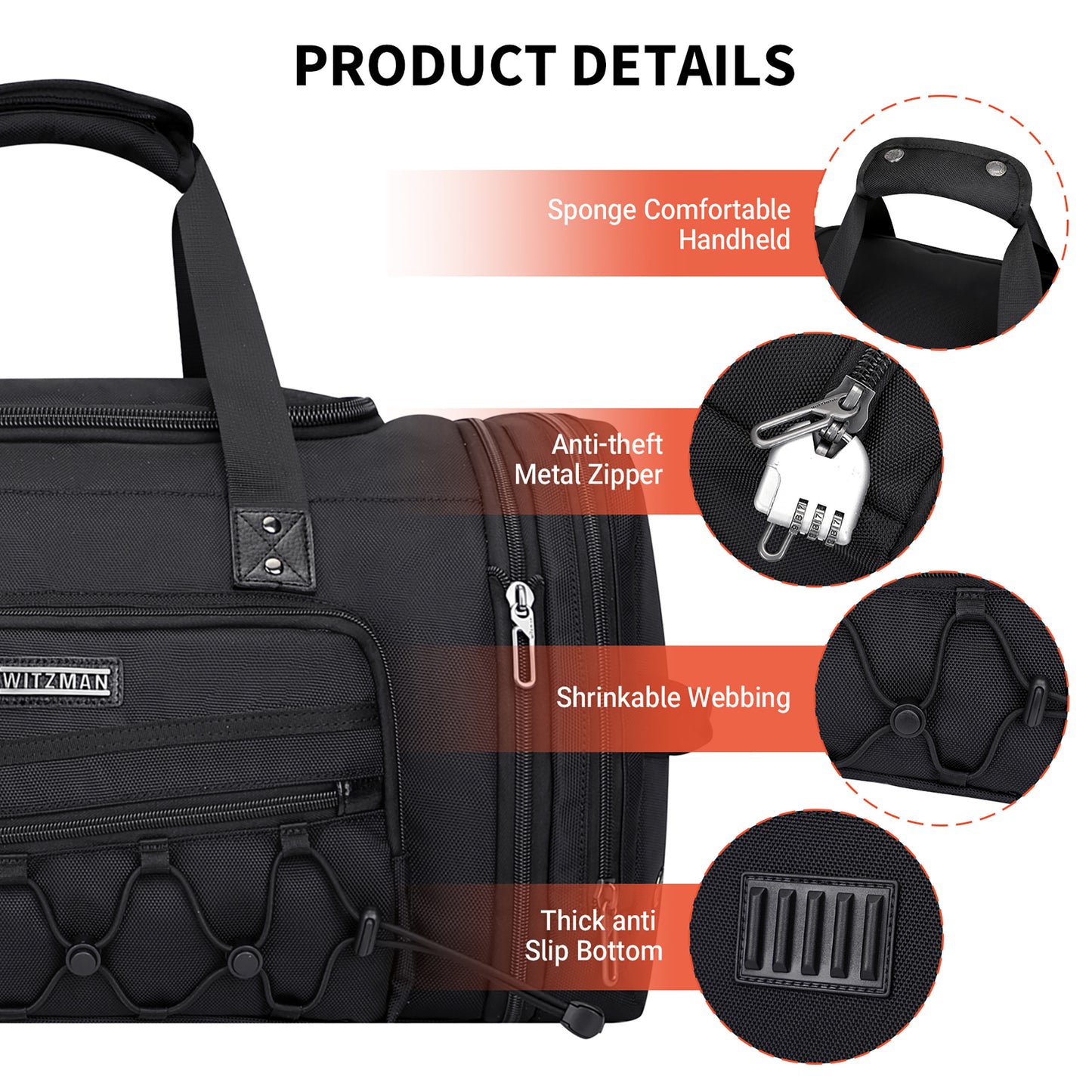 WITZMAN Duffle Bag for Men Nylon Large Gym Weekender Bag with Shoe Compartment Expandable Overnight Bag Carry on Bag (B695 )