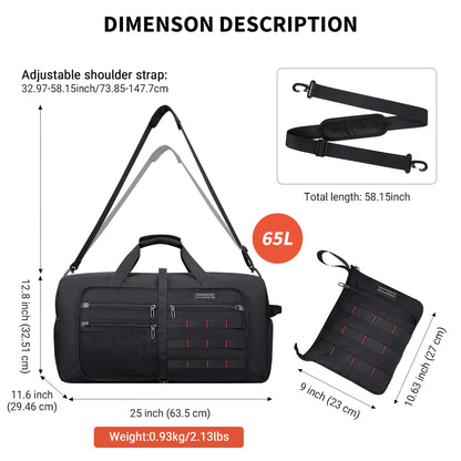 WITZMAN Foldable Duffle Bag for Travel 65L Lightweight Packable Duffel Bag with Shoes Compartment Overnight Bag for Men Women (B697)