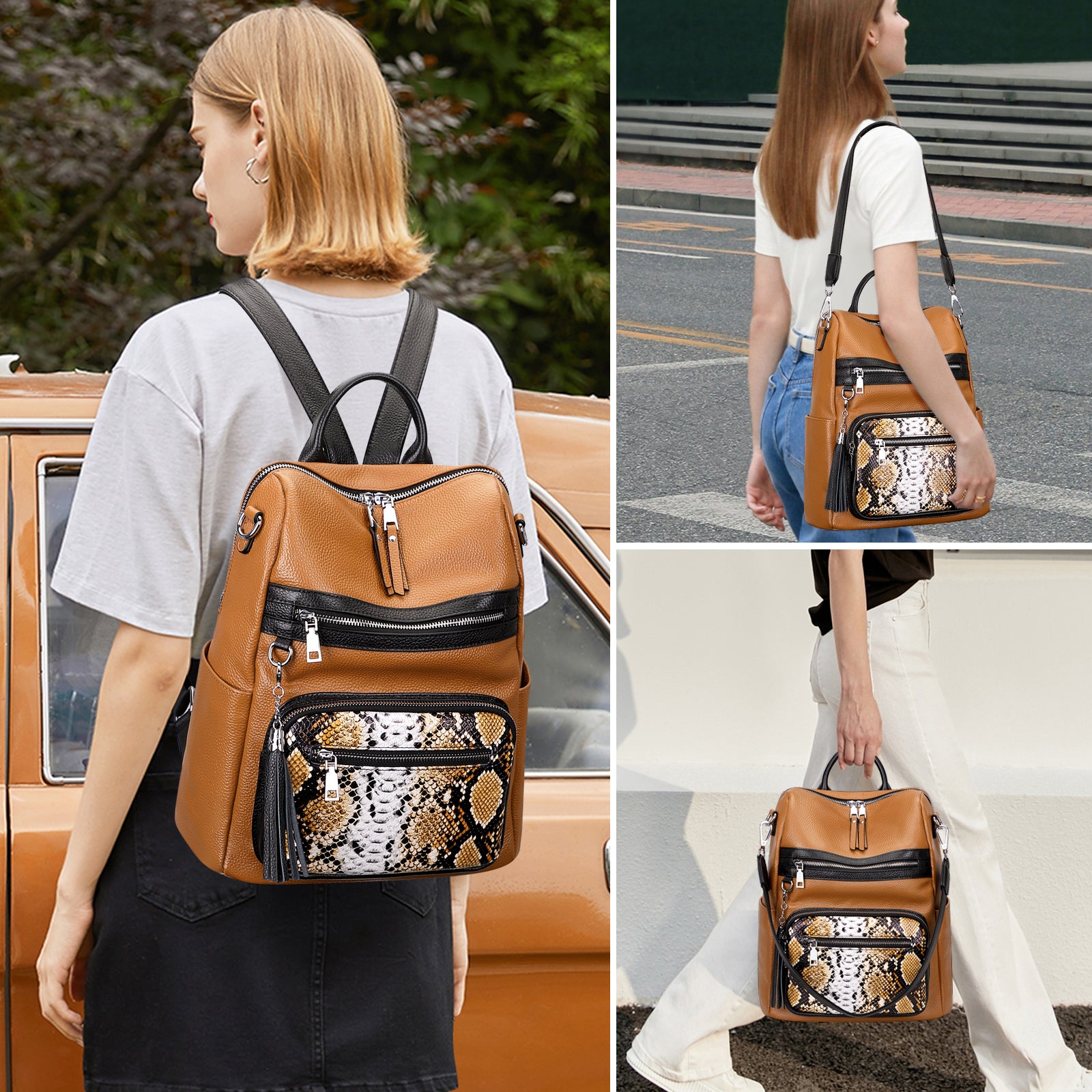 best soft leather backpack purses ALTOSY Genuine Leather Backpack Purse for Women Large Shoulder Bag With Laptop Compartment Multiple Pockets