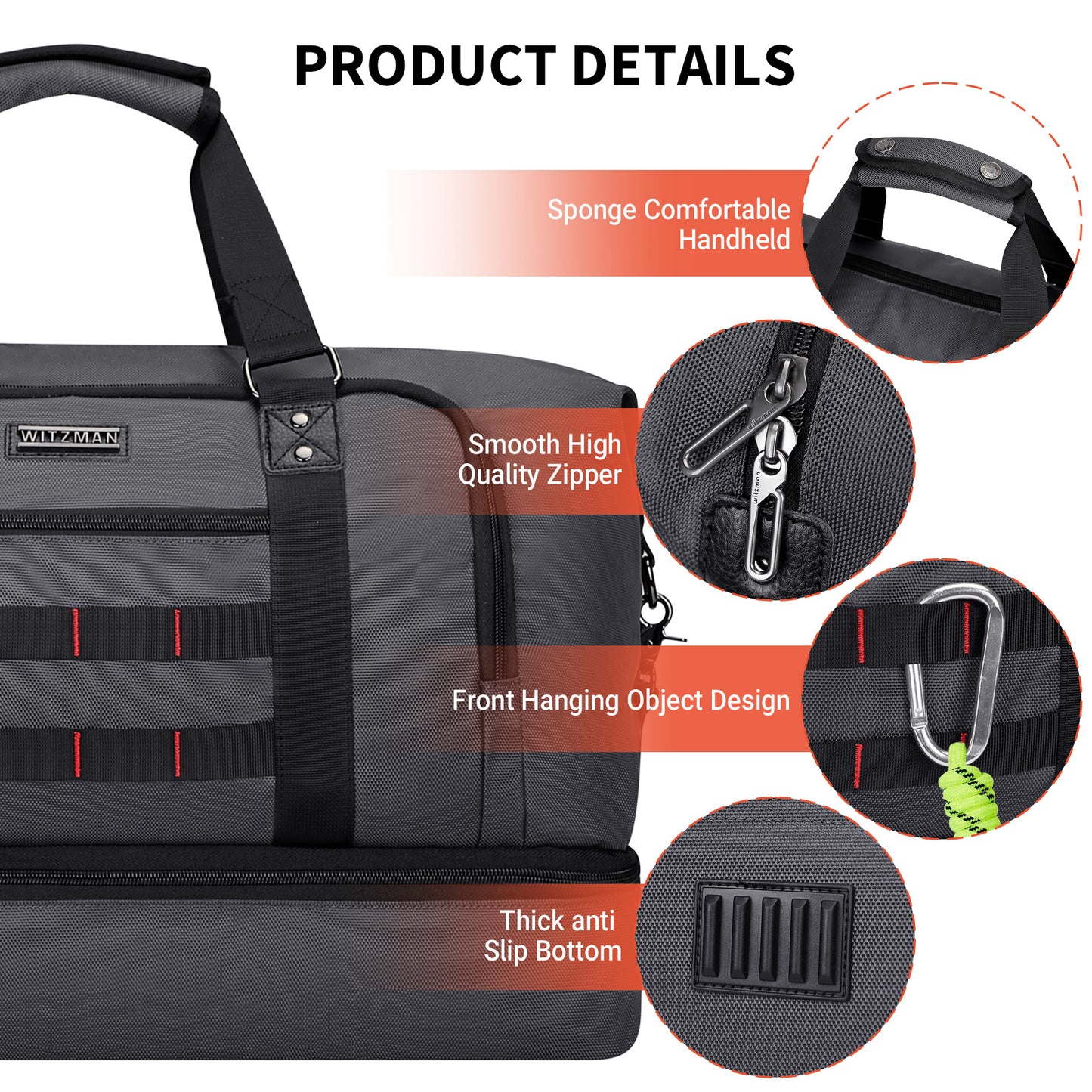 WITZMAN Travel Duffle Bags for Men Weekender Bags with Toiletry Bag Sets Carry On Overnight Bag 55L（B696 ）
