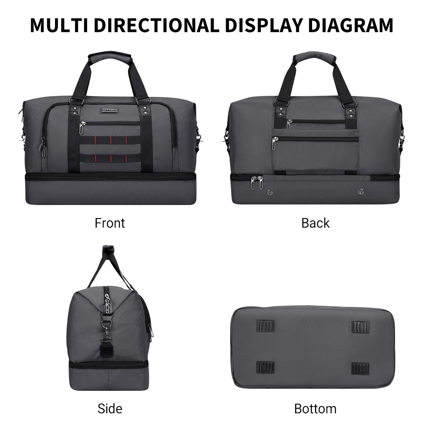 WITZMAN Travel Duffle Bags for Men Weekender Bags with Toiletry Bag Sets Carry On Overnight Bag 55L（B696 ）