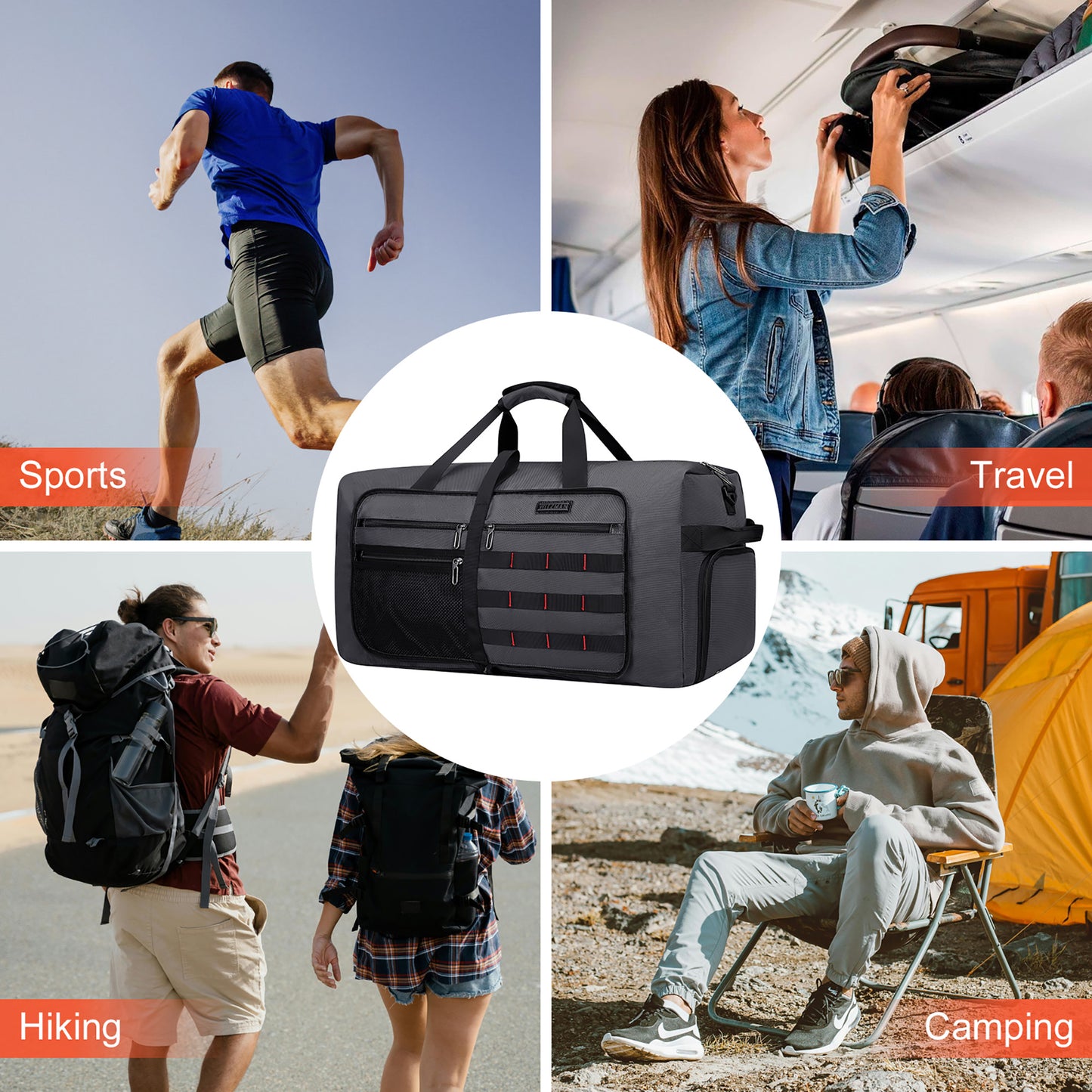WITZMAN Foldable Duffle Bag for Travel 65L Lightweight Packable Duffel Bag with Shoes Compartment Overnight Bag for Men Women (B697)