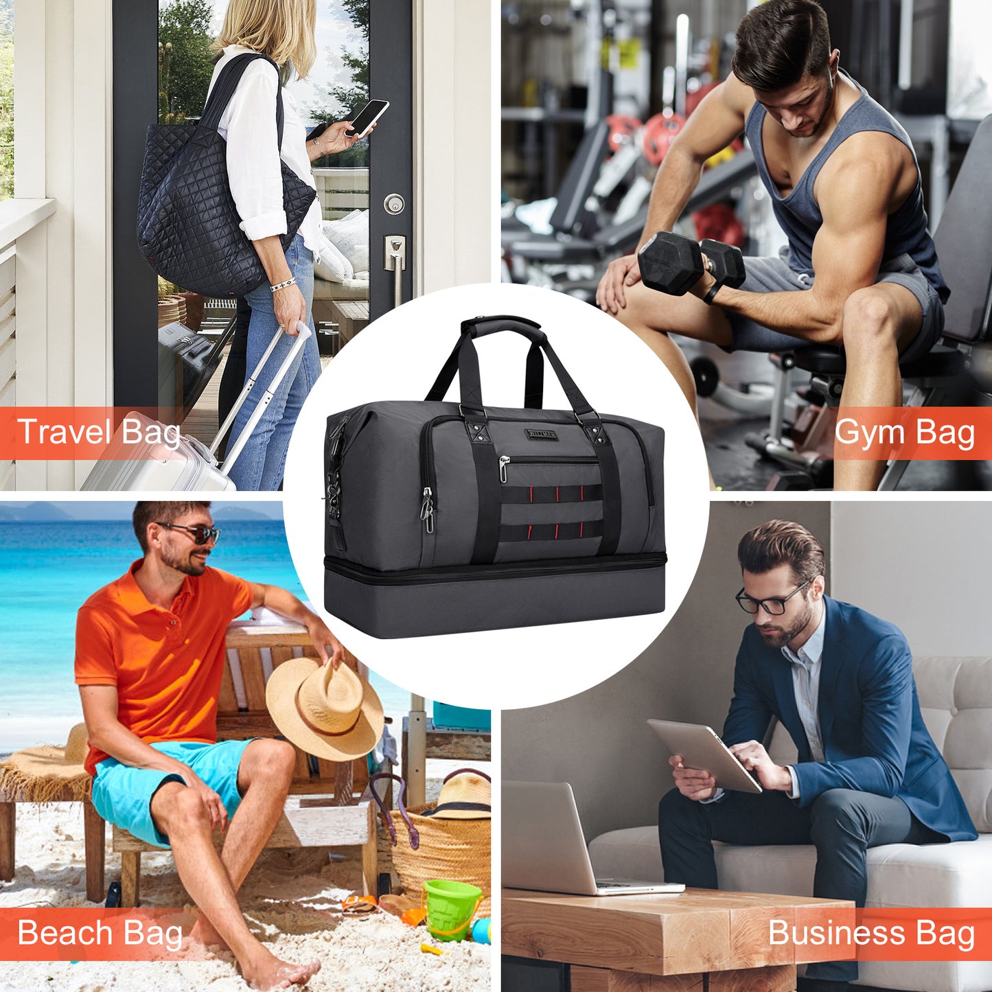 WITZMAN Travel Duffle Bags for Men Weekender Bags with Toiletry Bag Sets Carry On Overnight Bag 55L（B696 ）