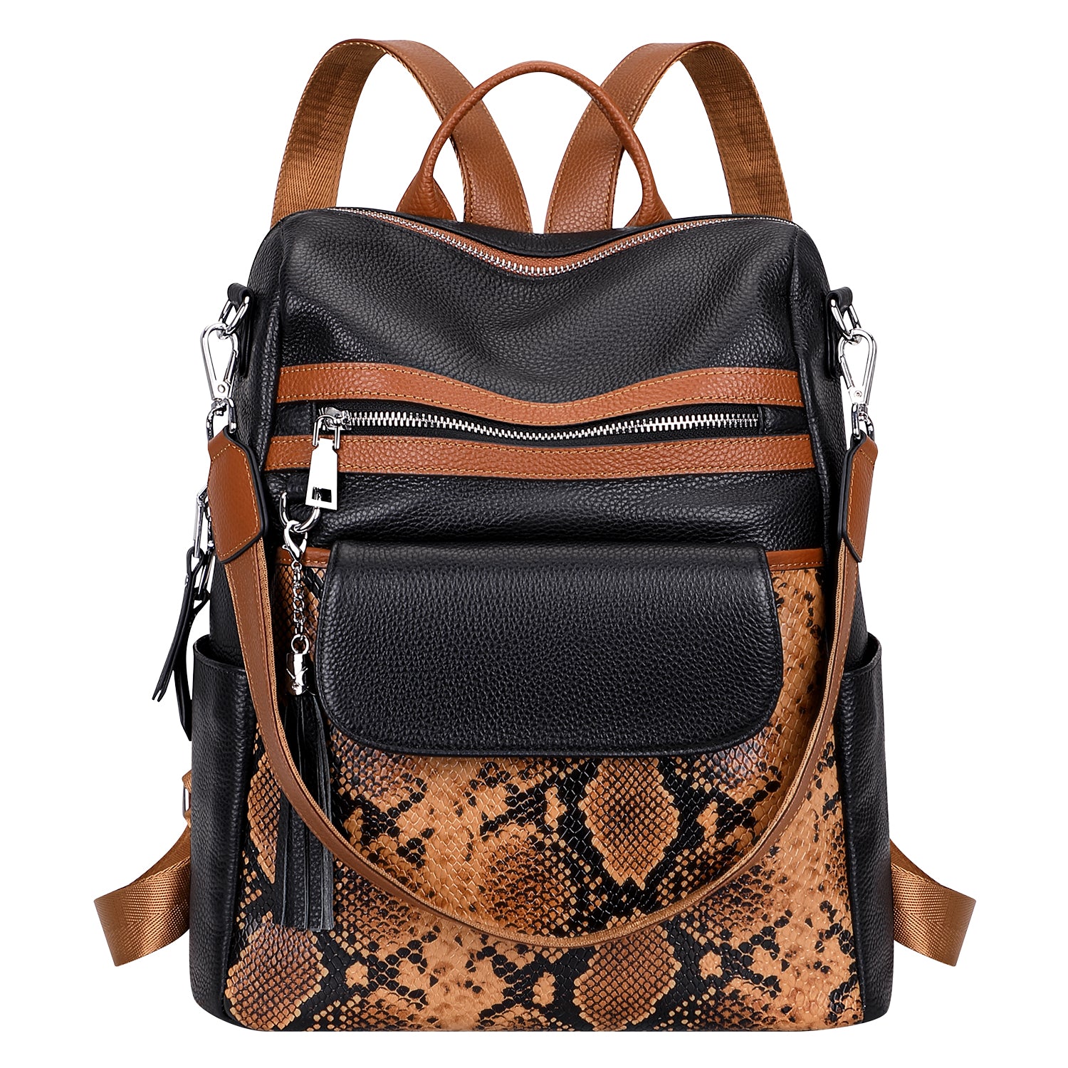 ALTOSY Genuine Leather Backpack Purse for Women Large Convertible Shoulder bag Ladies Crossdody Bag with Tassel
