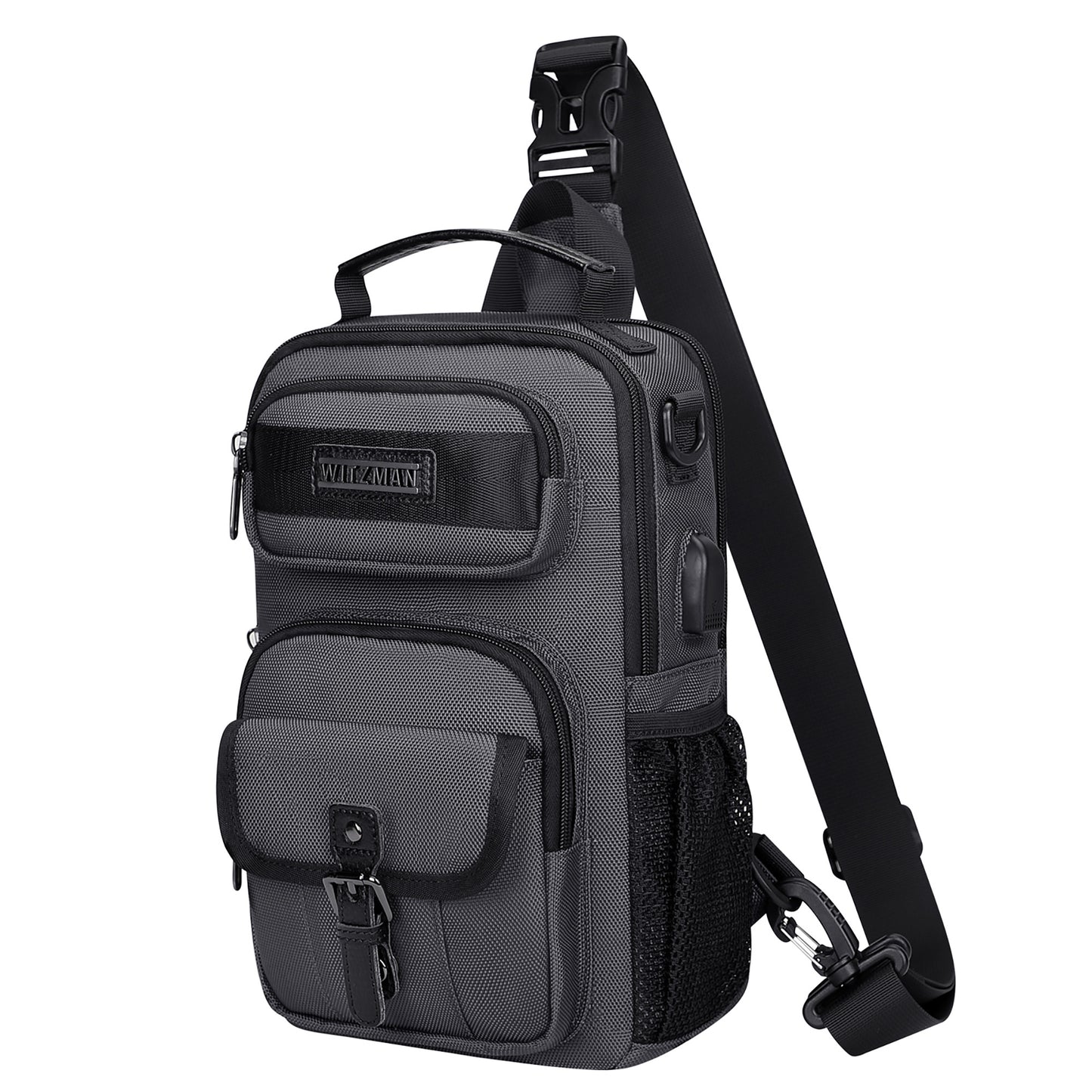 WITZMAN Sling Bag for Men Convertible Travel Sling Backpack USB Charging Port Lightweight Crossbody Bags Casual Daypack（B698）
