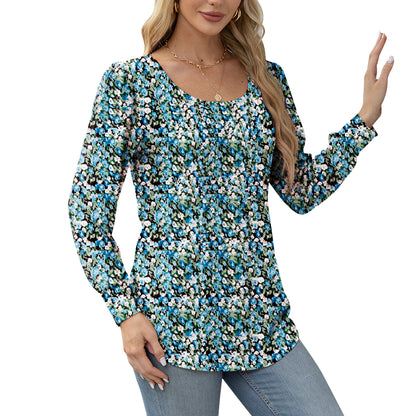 MOMOFEEL Pleated Blouses for Women Puff Long Sleeve Tunic Tops Dressy Casual Shirts M9011
