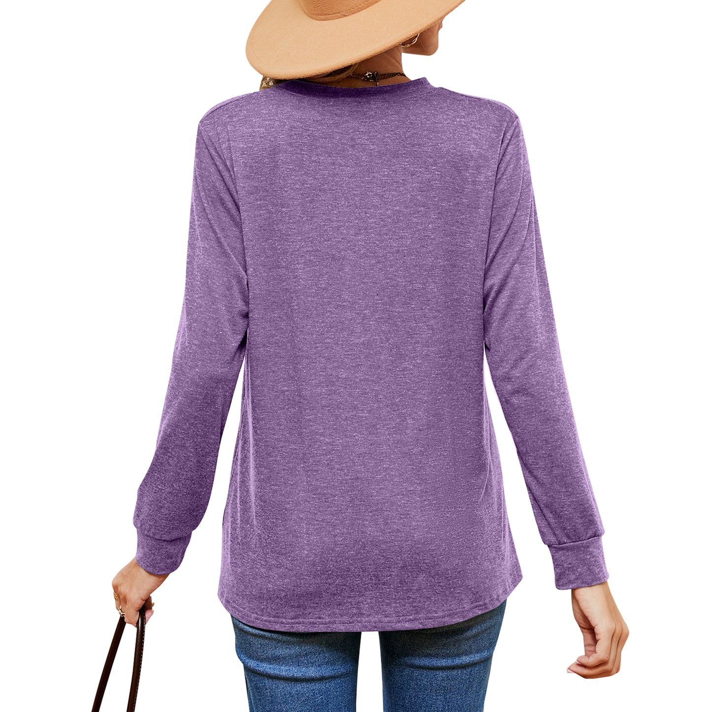MOMOFEEL Womens Long Sleeve Shirts Casual V Neck Tunic Tops Henley Loose Pullover Blouses M9006