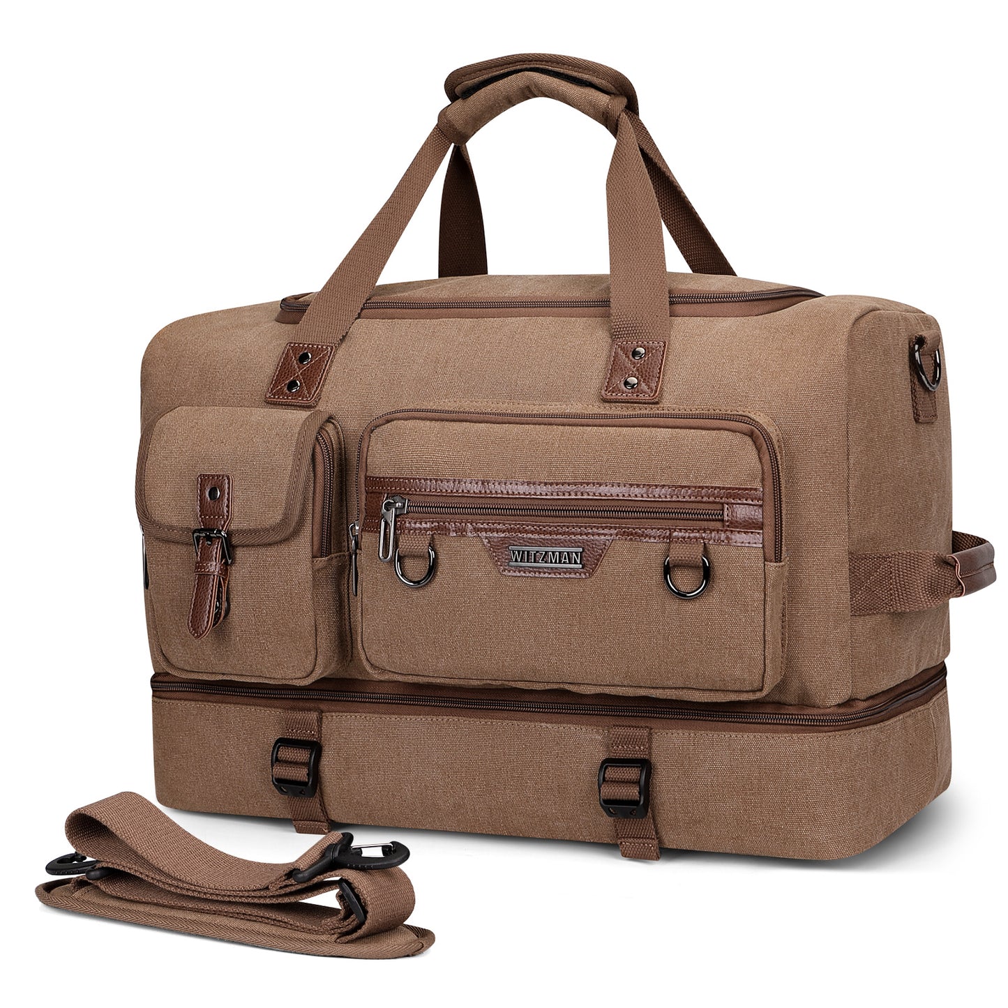 WITZMAN Canvas Weekender Bag Mens Overnight Bag for Traveling Carry on Duffle Bags with Shoes Compartment(A8010 )