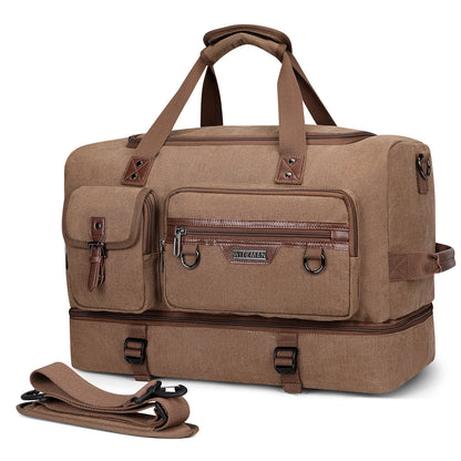 WITZMAN Canvas Weekender Bag Mens Overnight Bag for Traveling Carry on Duffle Bags with Shoes Compartment(A8010 )