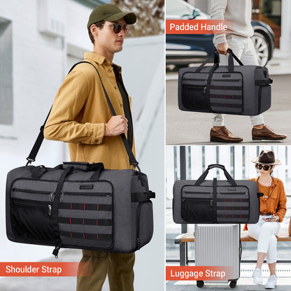 WITZMAN Foldable Duffle Bag for Travel 65L Lightweight Packable Duffel Bag with Shoes Compartment Overnight Bag for Men Women (B697)