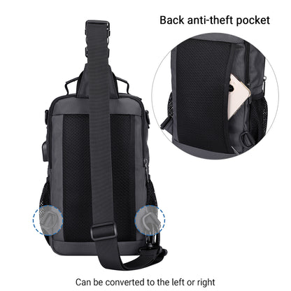 WITZMAN Sling Bag for Men Convertible Travel Sling Backpack USB Charging Port Lightweight Crossbody Bags Casual Daypack（B698）