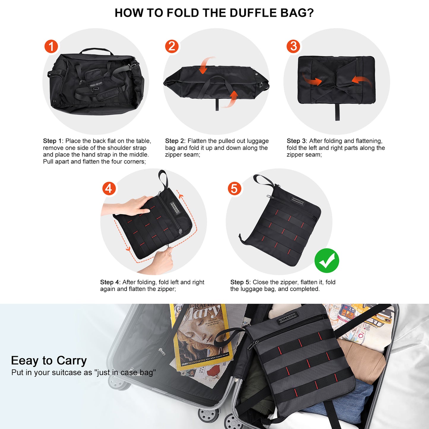 WITZMAN Foldable Duffle Bag for Travel 65L Lightweight Packable Duffel Bag with Shoes Compartment Overnight Bag for Men Women (B697)