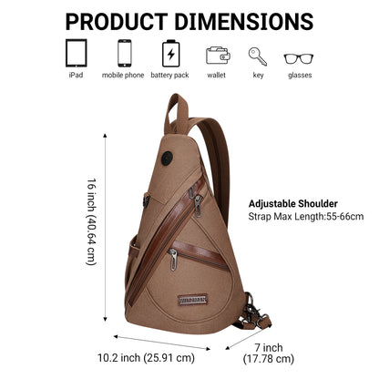 WITZMAN Canvas Sling Bag for Men Women Convertible Sling Backpack Crossbody Vintage Chest Bag Travel Casual Daypack(A8003)