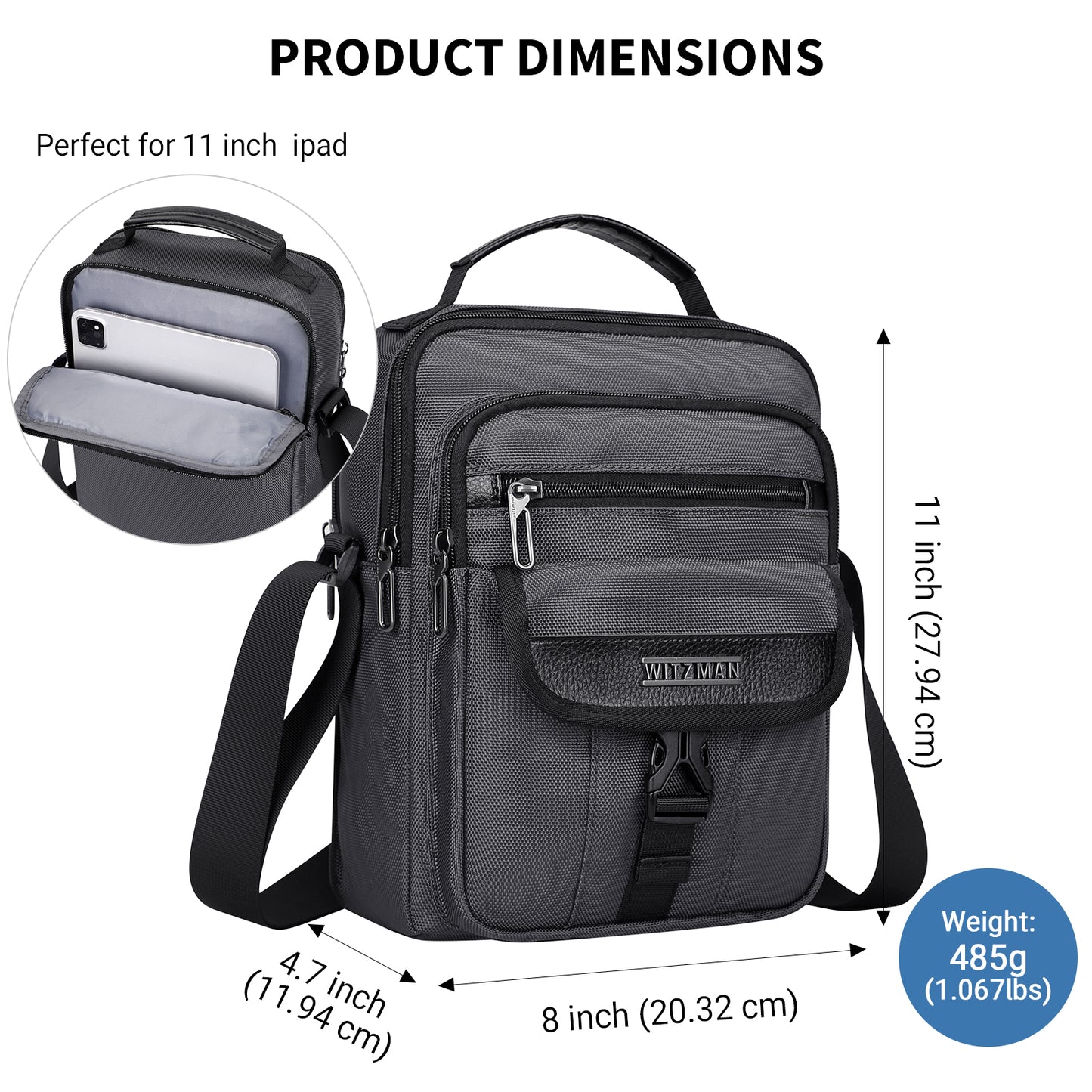 WITZMAN Crossbody Bags for Men Travel Shoulder Bag Lightweight Man Purse Small Casual Messenger Bag for Work Traveling (B699)