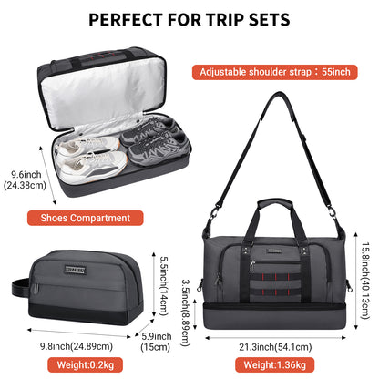 WITZMAN Travel Duffle Bags for Men Weekender Bags with Toiletry Bag Sets Carry On Overnight Bag 55L（B696 ）