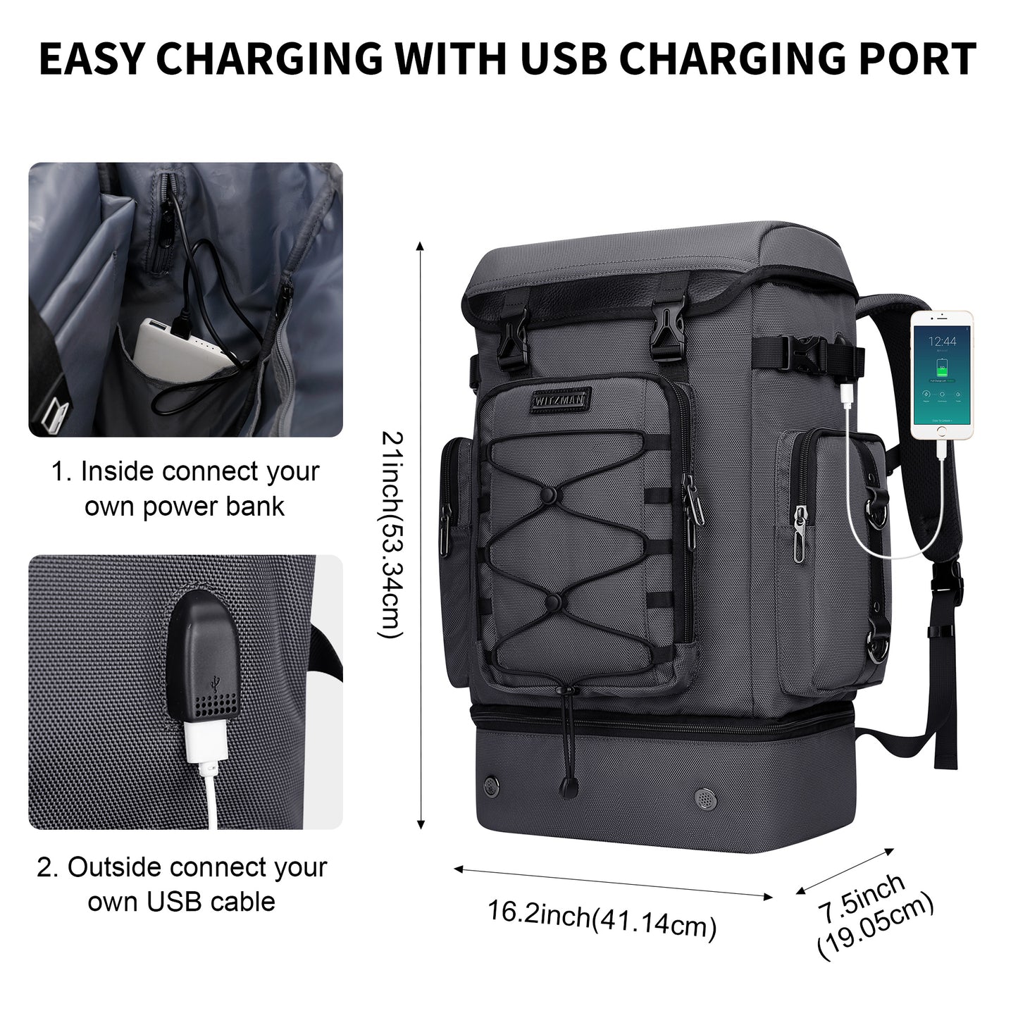 WITZMAN Travel Backpack for Men Women Carry on Bags for Airline Approved Convertible Duffle Luggage Backpack Shoe Compartment（B691 ）