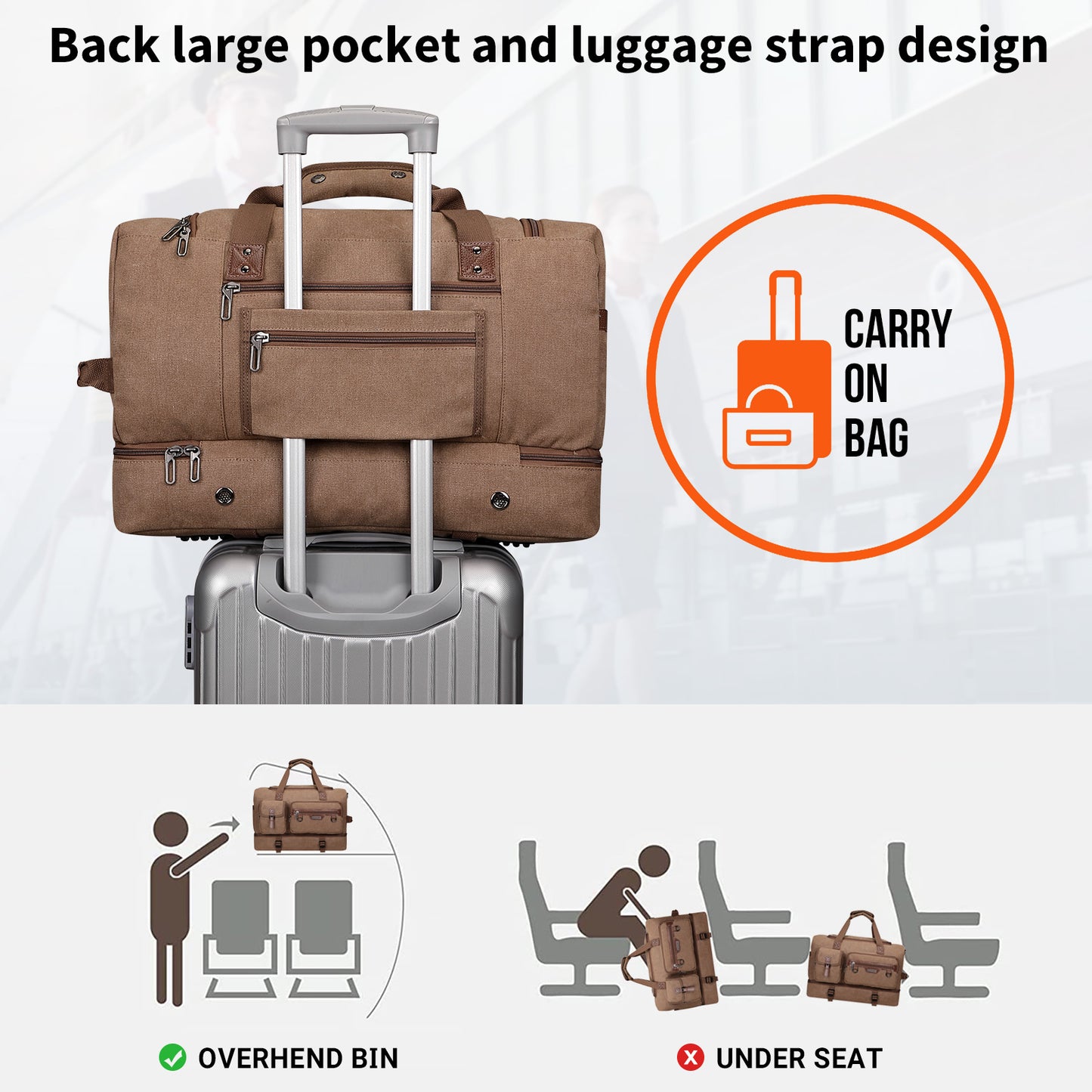 WITZMAN Canvas Weekender Bag Mens Overnight Bag for Traveling Carry on Duffle Bags with Shoes Compartment(A8010 )