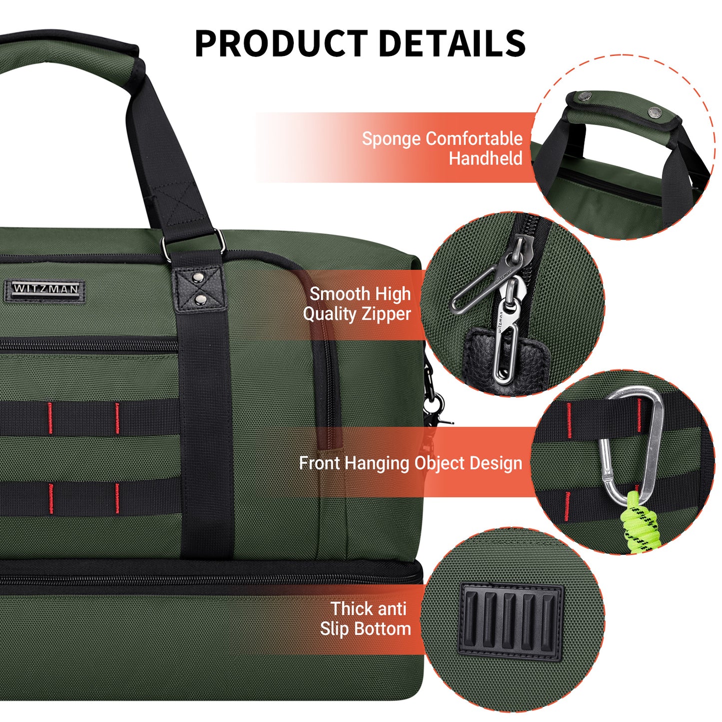 WITZMAN Travel Duffle Bags for Men Weekender Bags with Toiletry Bag Sets Carry On Overnight Bag 55L（B696 ）
