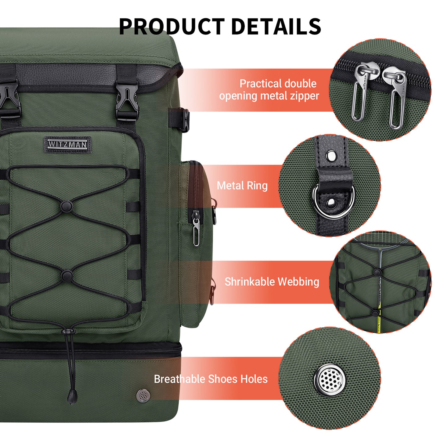 WITZMAN Travel Backpack for Men Women Carry on Bags for Airline Approved Convertible Duffle Luggage Backpack Shoe Compartment（B691 ）