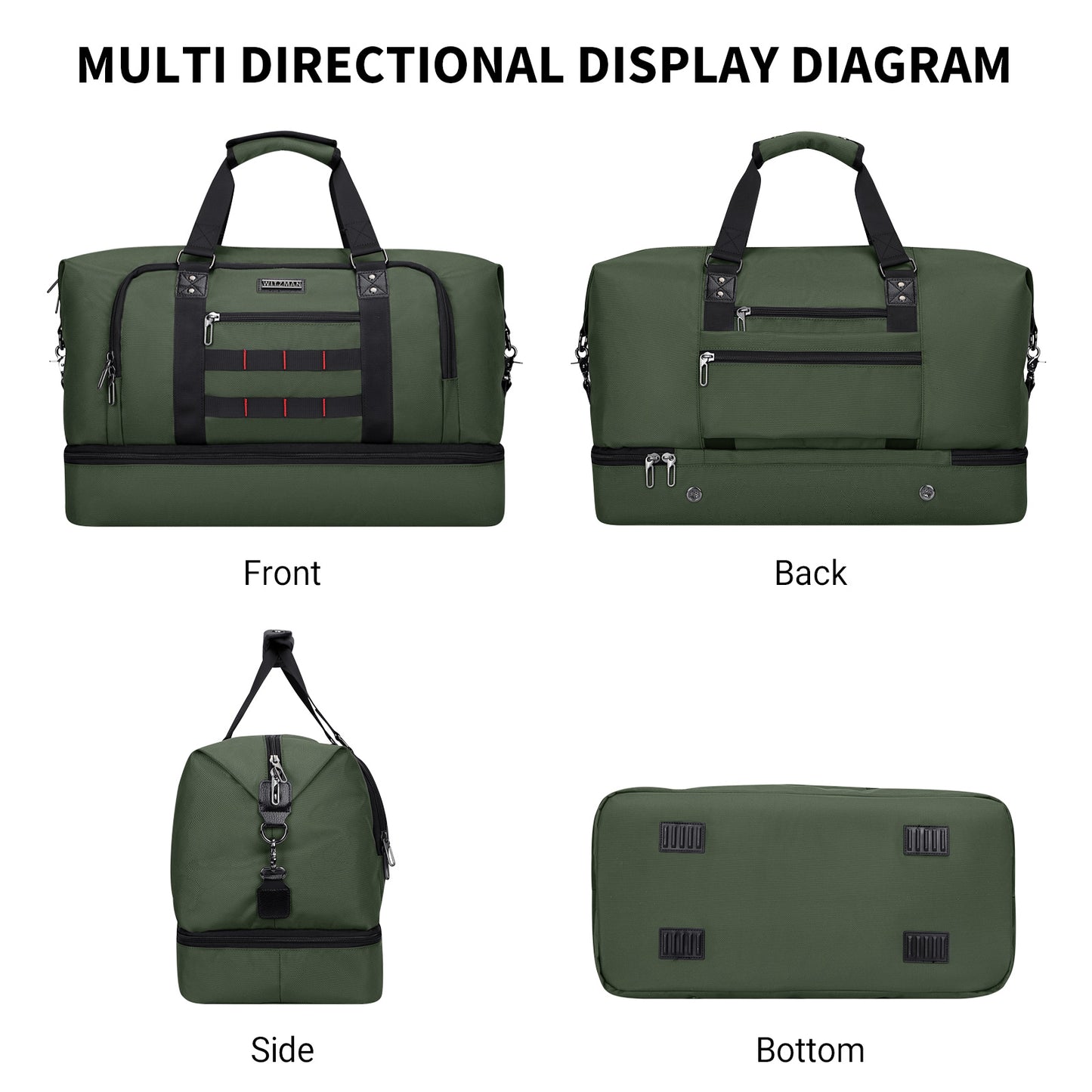 WITZMAN Travel Duffle Bags for Men Weekender Bags with Toiletry Bag Sets Carry On Overnight Bag 55L（B696 ）