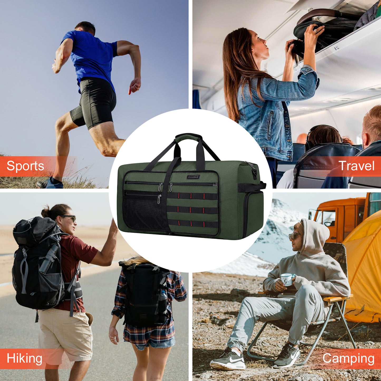 WITZMAN Foldable Duffle Bag for Travel 65L Lightweight Packable Duffel Bag with Shoes Compartment Overnight Bag for Men Women (B697)