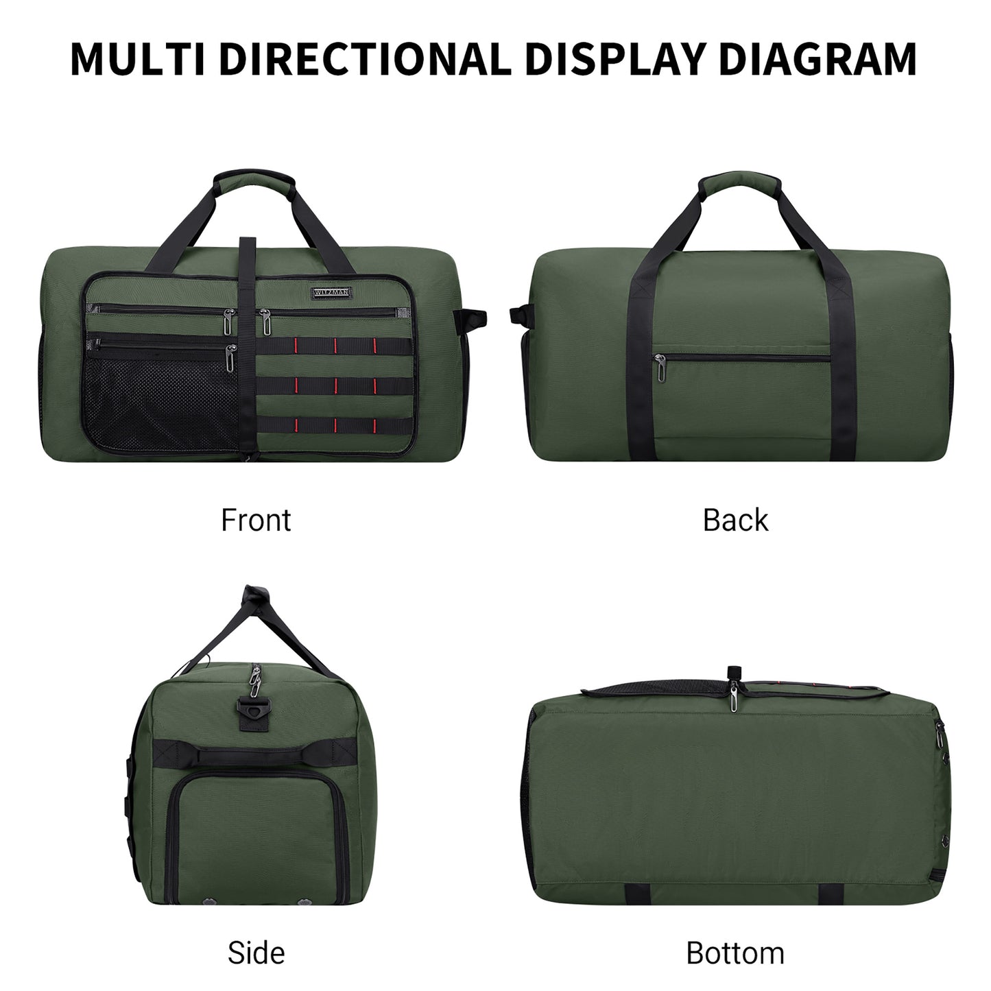 WITZMAN Foldable Duffle Bag for Travel 65L Lightweight Packable Duffel Bag with Shoes Compartment Overnight Bag for Men Women (B697)