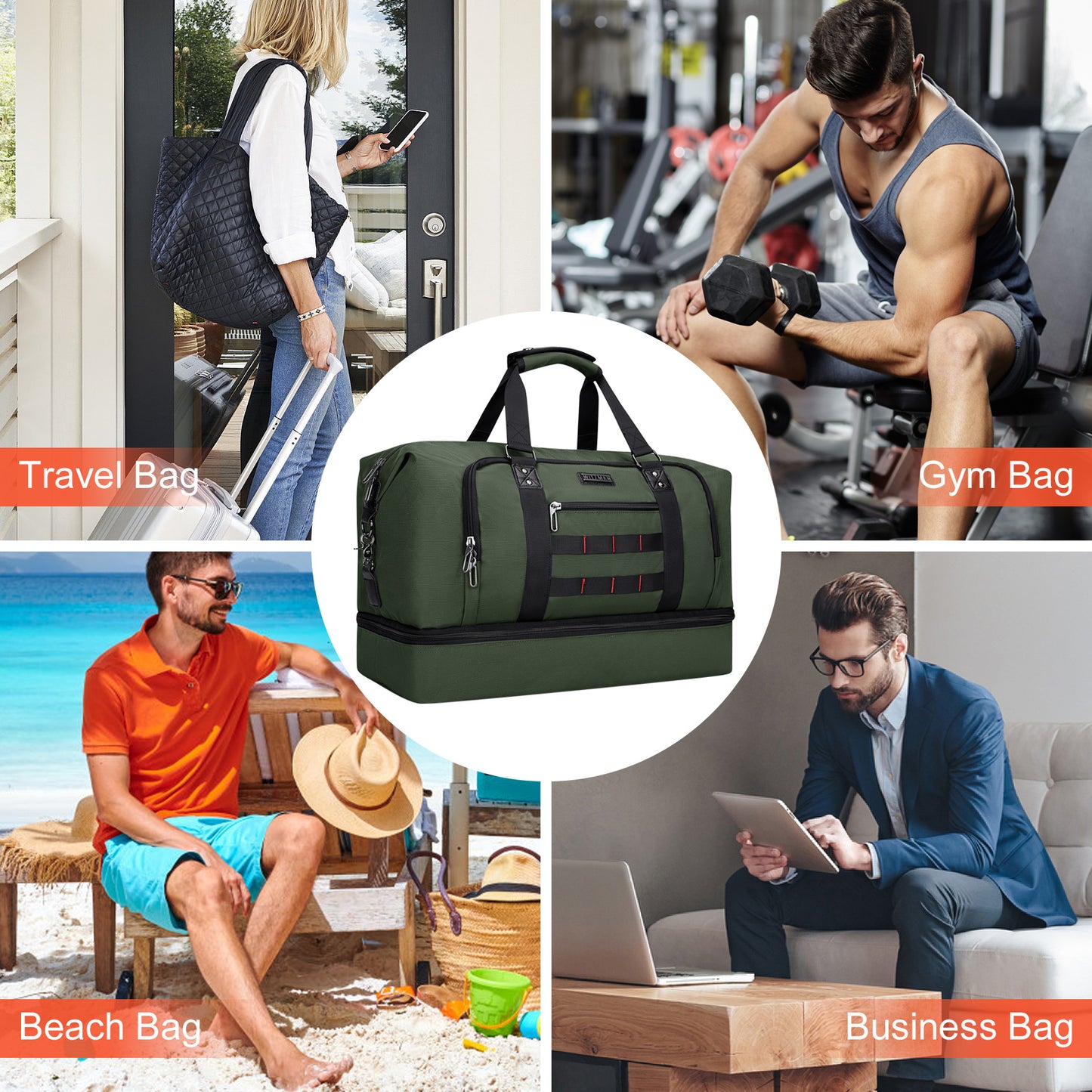 WITZMAN Travel Duffle Bags for Men Weekender Bags with Toiletry Bag Sets Carry On Overnight Bag 55L（B696 ）