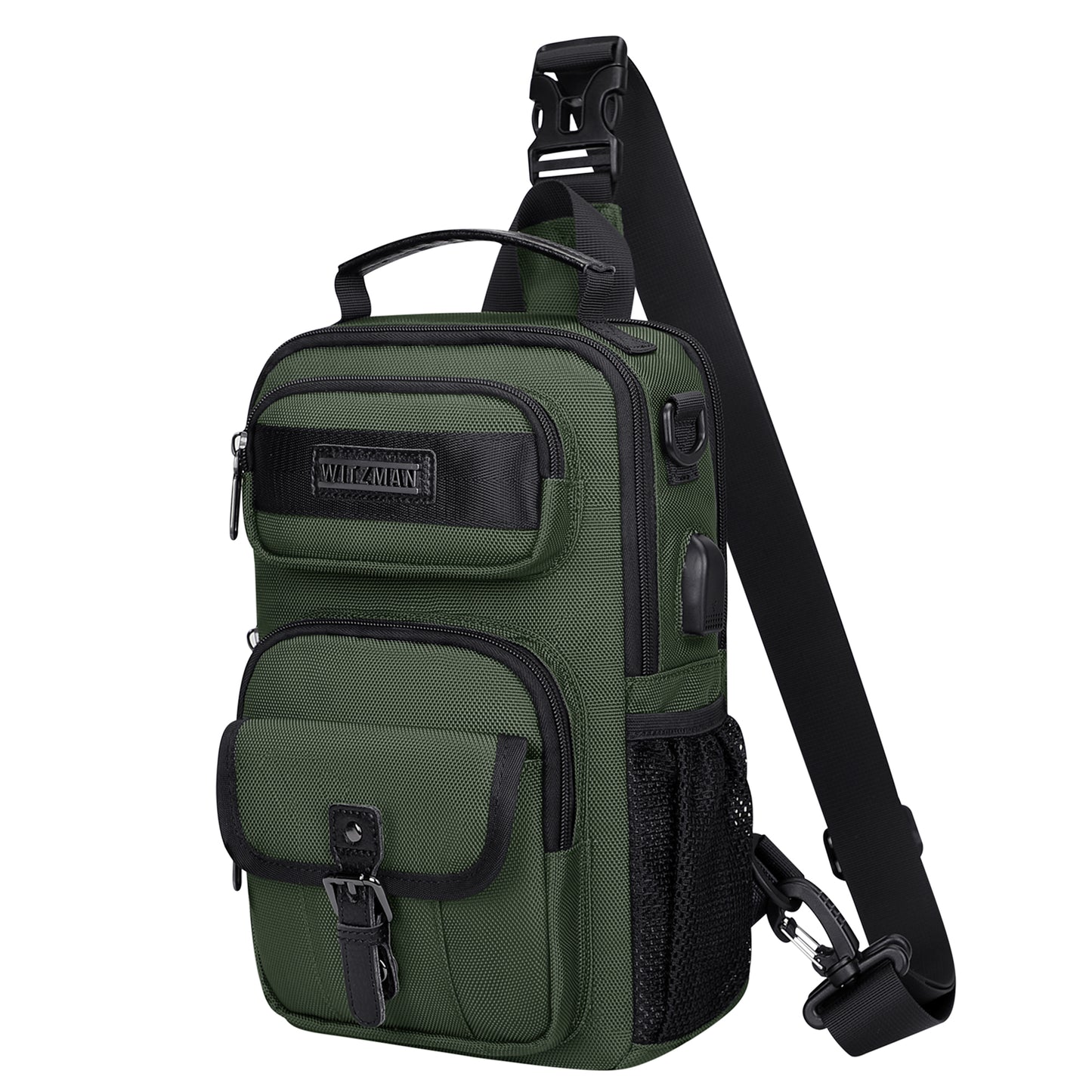 WITZMAN Sling Bag for Men Convertible Travel Sling Backpack USB Charging Port Lightweight Crossbody Bags Casual Daypack（B698）