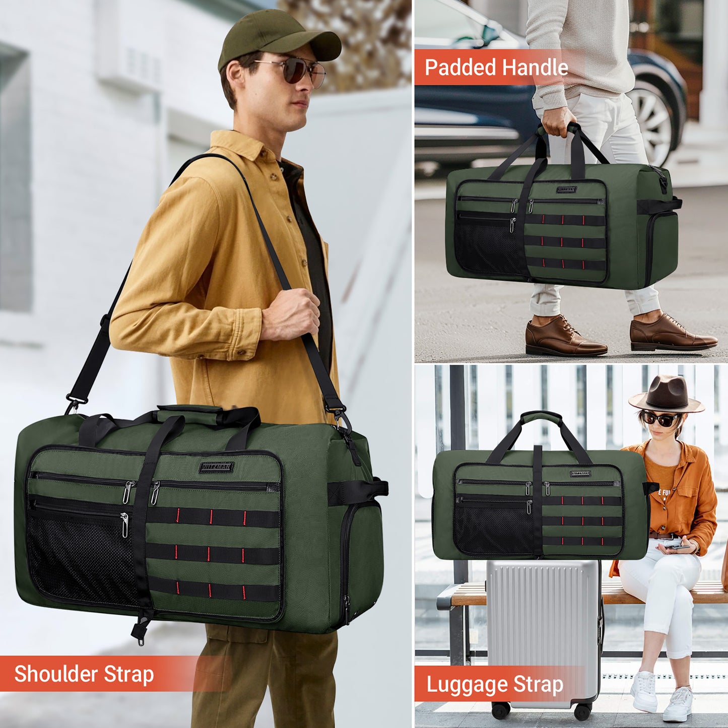 WITZMAN Foldable Duffle Bag for Travel 65L Lightweight Packable Duffel Bag with Shoes Compartment Overnight Bag for Men Women (B697)