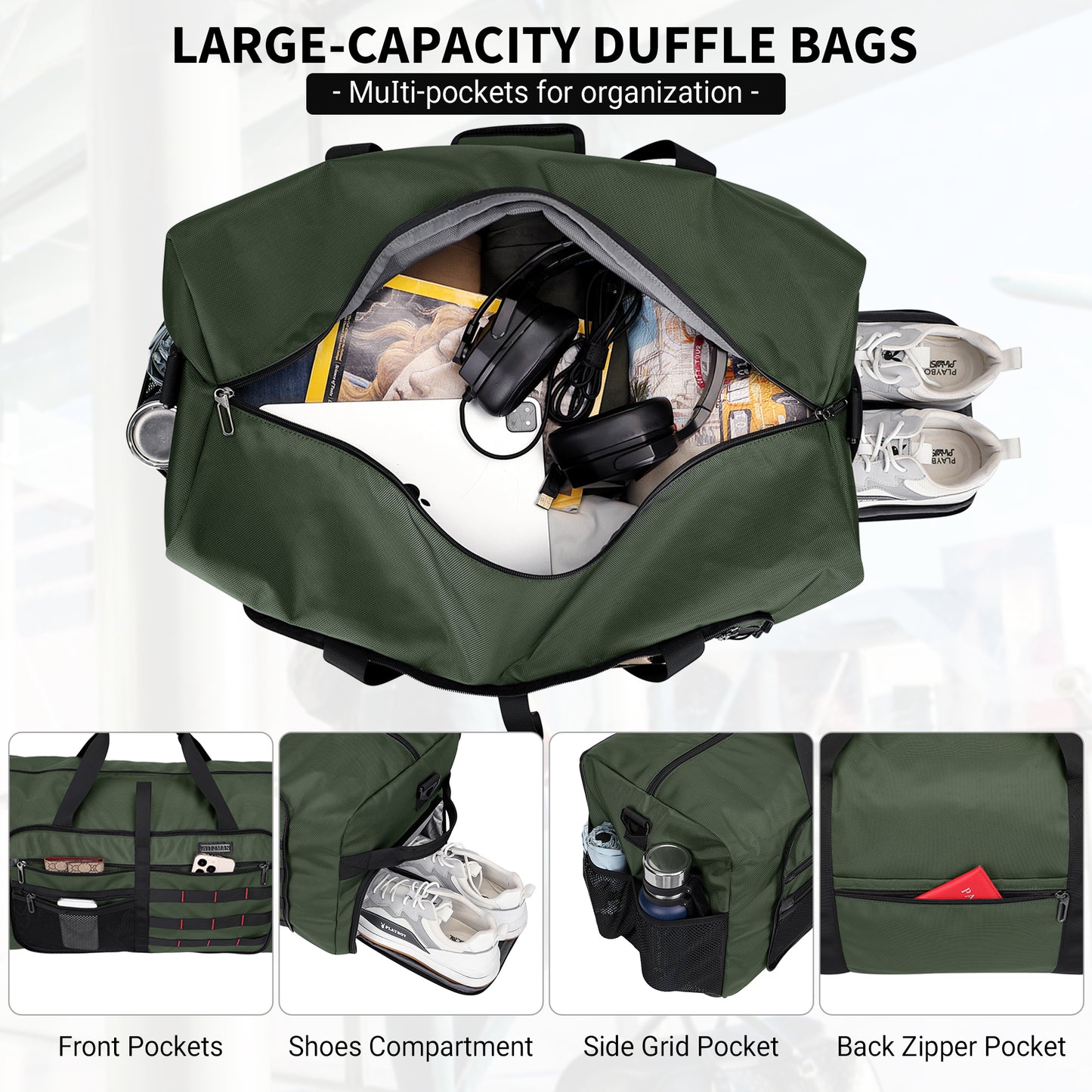 WITZMAN Foldable Duffle Bag for Travel 65L Lightweight Packable Duffel Bag with Shoes Compartment Overnight Bag for Men Women (B697)