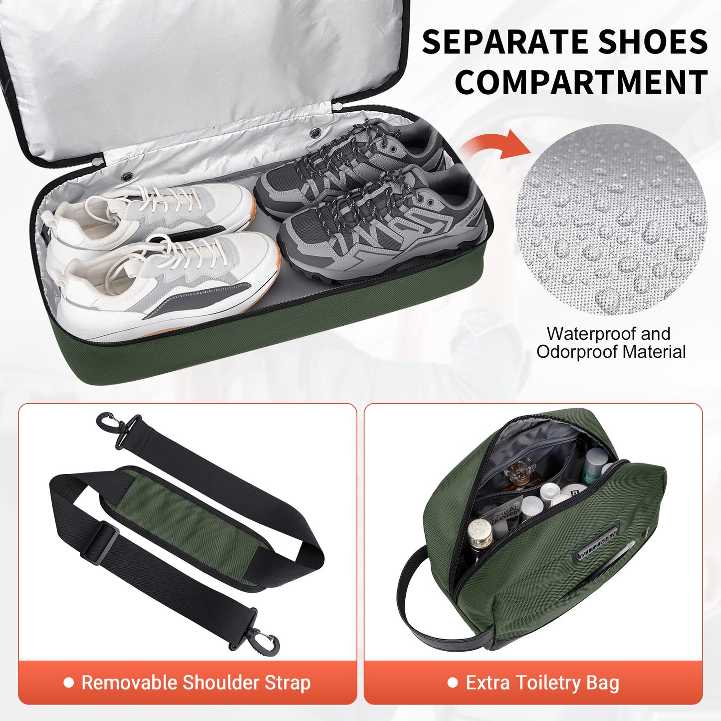 WITZMAN Travel Duffle Bags for Men Weekender Bags with Toiletry Bag Sets Carry On Overnight Bag 55L（B696 ）