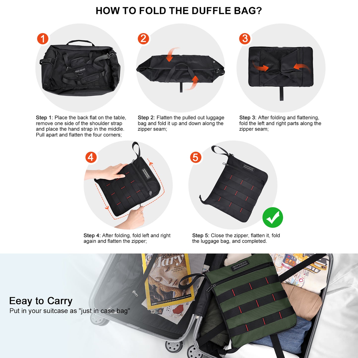 WITZMAN Foldable Duffle Bag for Travel 65L Lightweight Packable Duffel Bag with Shoes Compartment Overnight Bag for Men Women (B697)