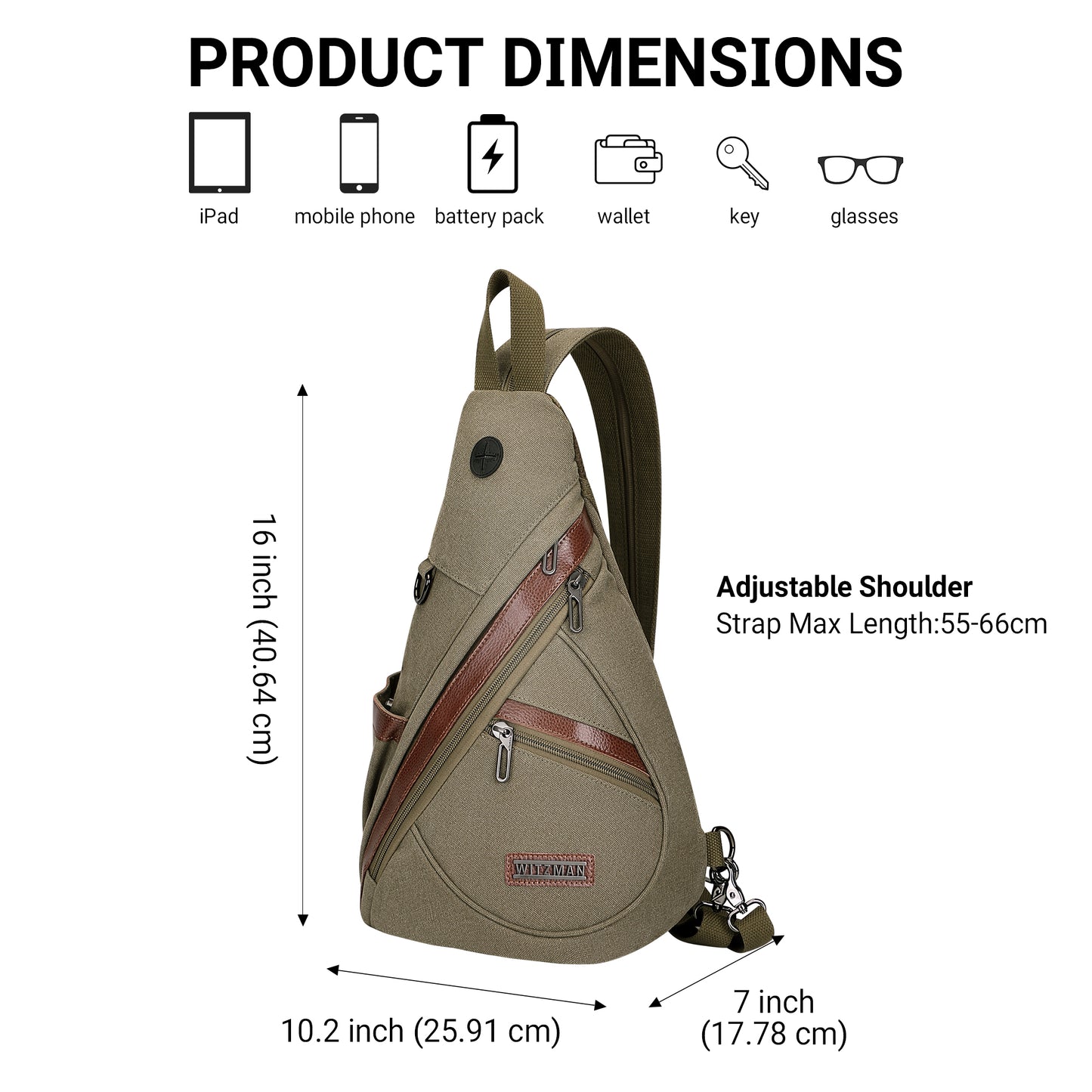 WITZMAN Canvas Sling Bag for Men Women Convertible Sling Backpack Crossbody Vintage Chest Bag Travel Casual Daypack(A8003)