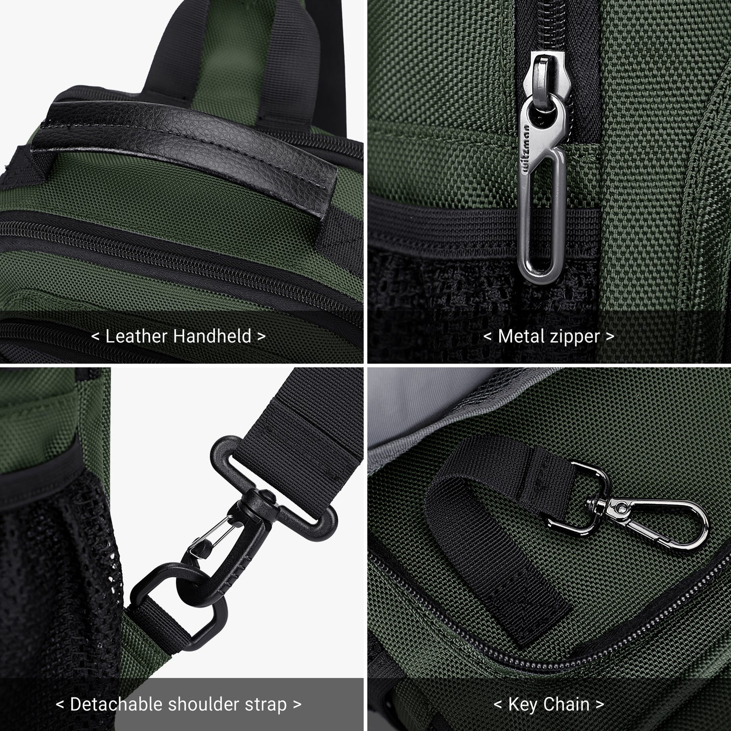 WITZMAN Sling Bag for Men Convertible Travel Sling Backpack USB Charging Port Lightweight Crossbody Bags Casual Daypack（B698）