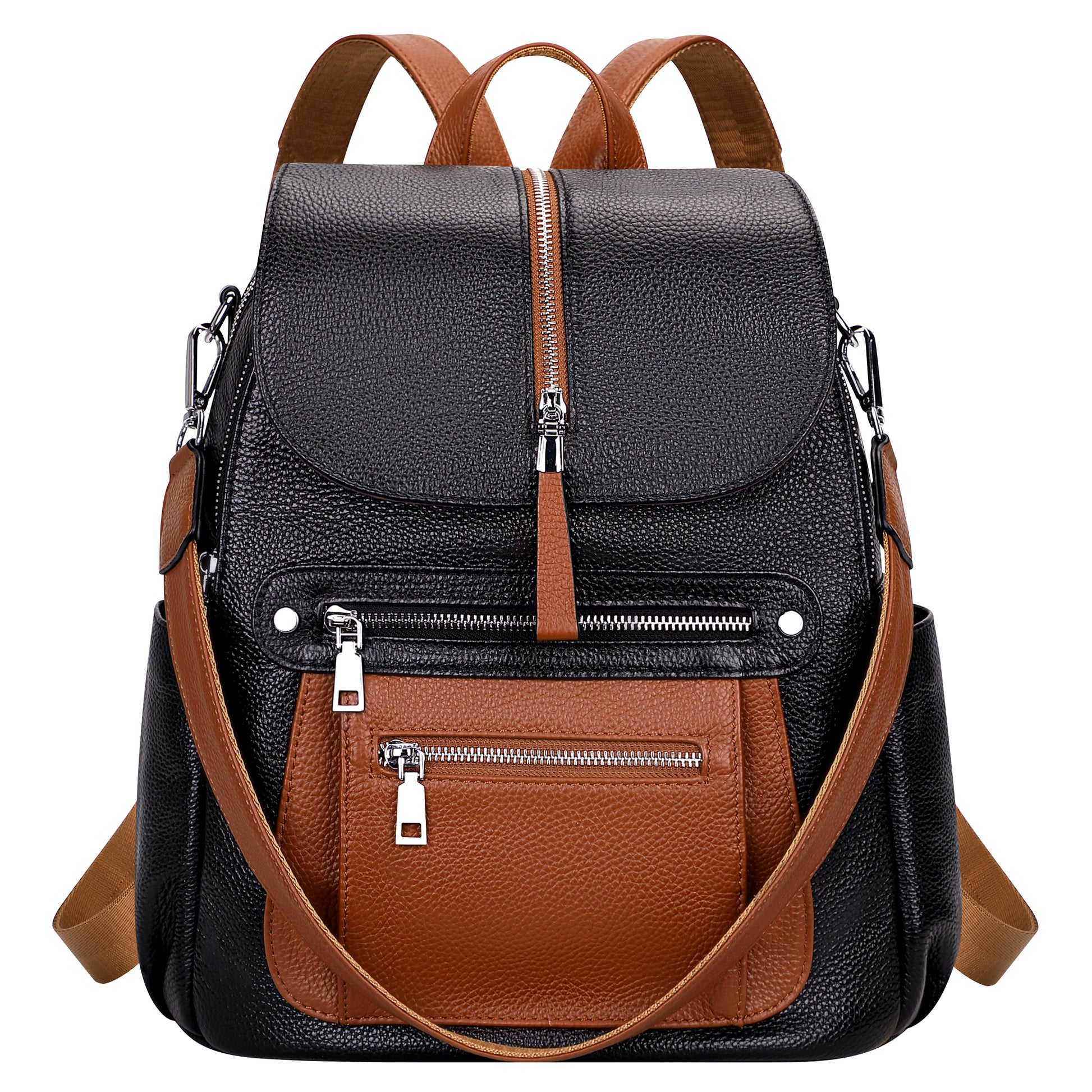 cognac leather backpack womens ALTOSY Leather Backpack Purse for Women Fashion Casual Handbag with Multi Pockets and Flap