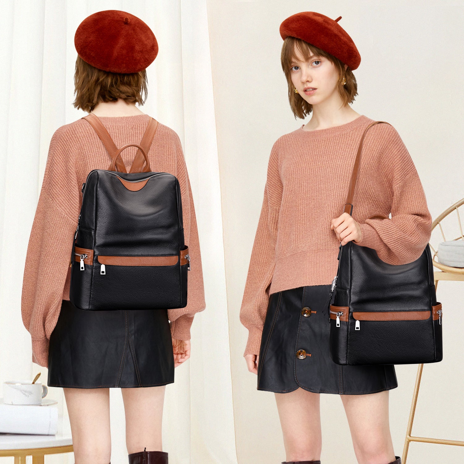 altosy leather backpack ALTOSY Leather Backpack for Women Elegant Genuine Backpack Purse Ladies Leather Shoulderbag