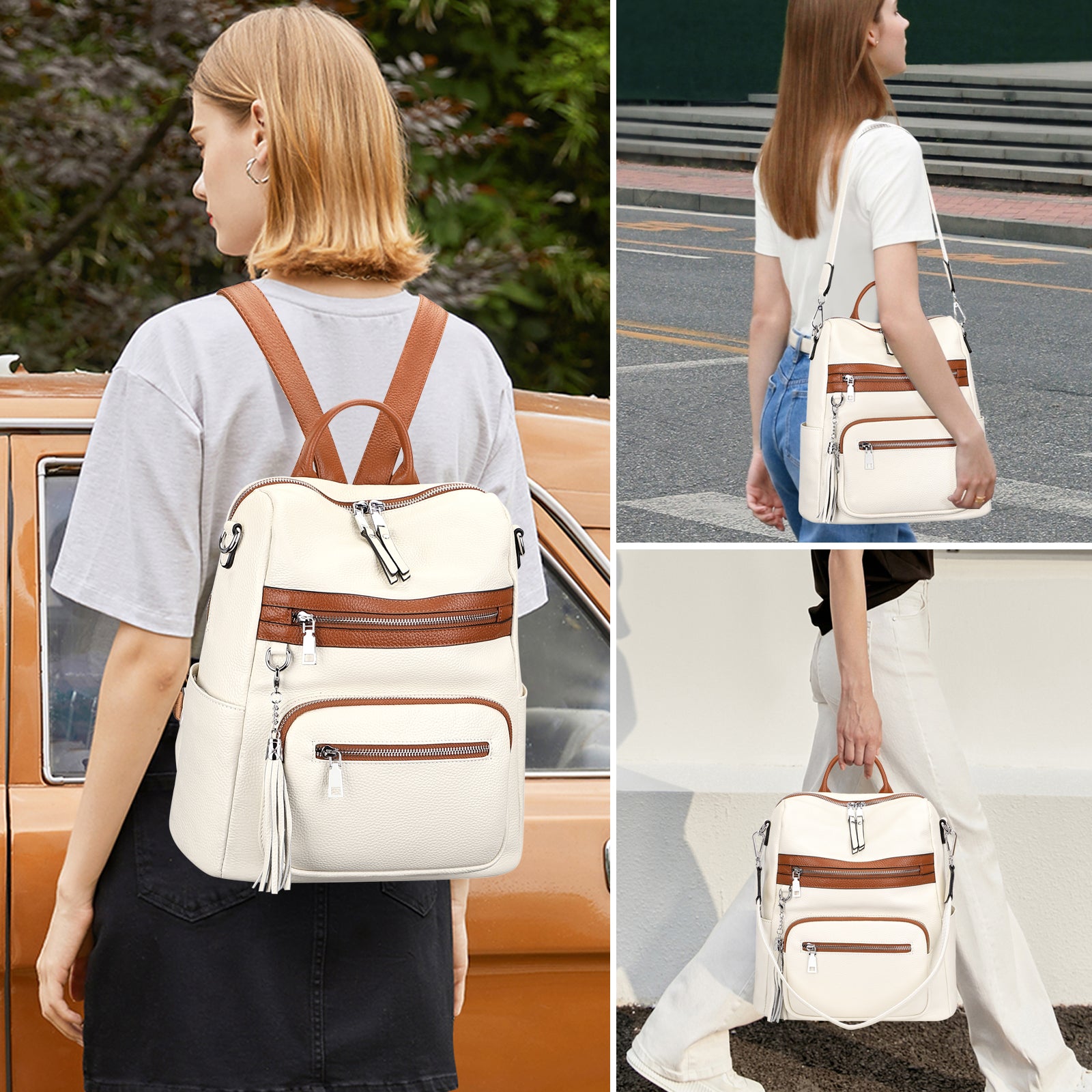 altosy leather backpack ALTOSY Genuine Leather Backpack Purse for Women Large Shoulder Bag With Laptop Compartment Multiple Pockets