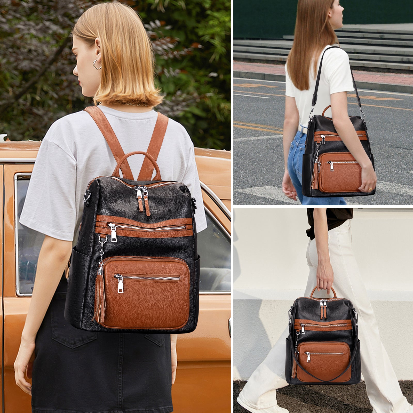 backpack style leather handbags ALTOSY Genuine Leather Backpack Purse for Women Large Shoulder Bag With Laptop Compartment Multiple Pockets