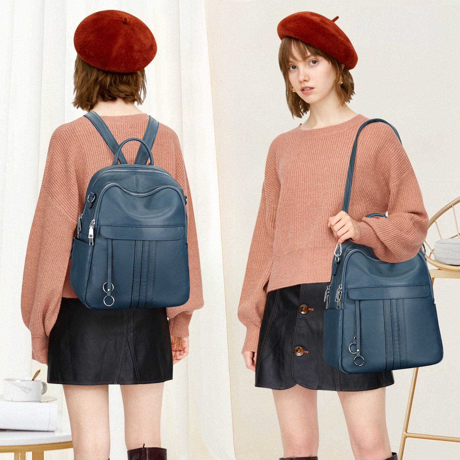 ALTOSY Genuine Leather Backpack Purse for Women Fashion Convertible Backpack Purse Ladies Shoulder Bag
