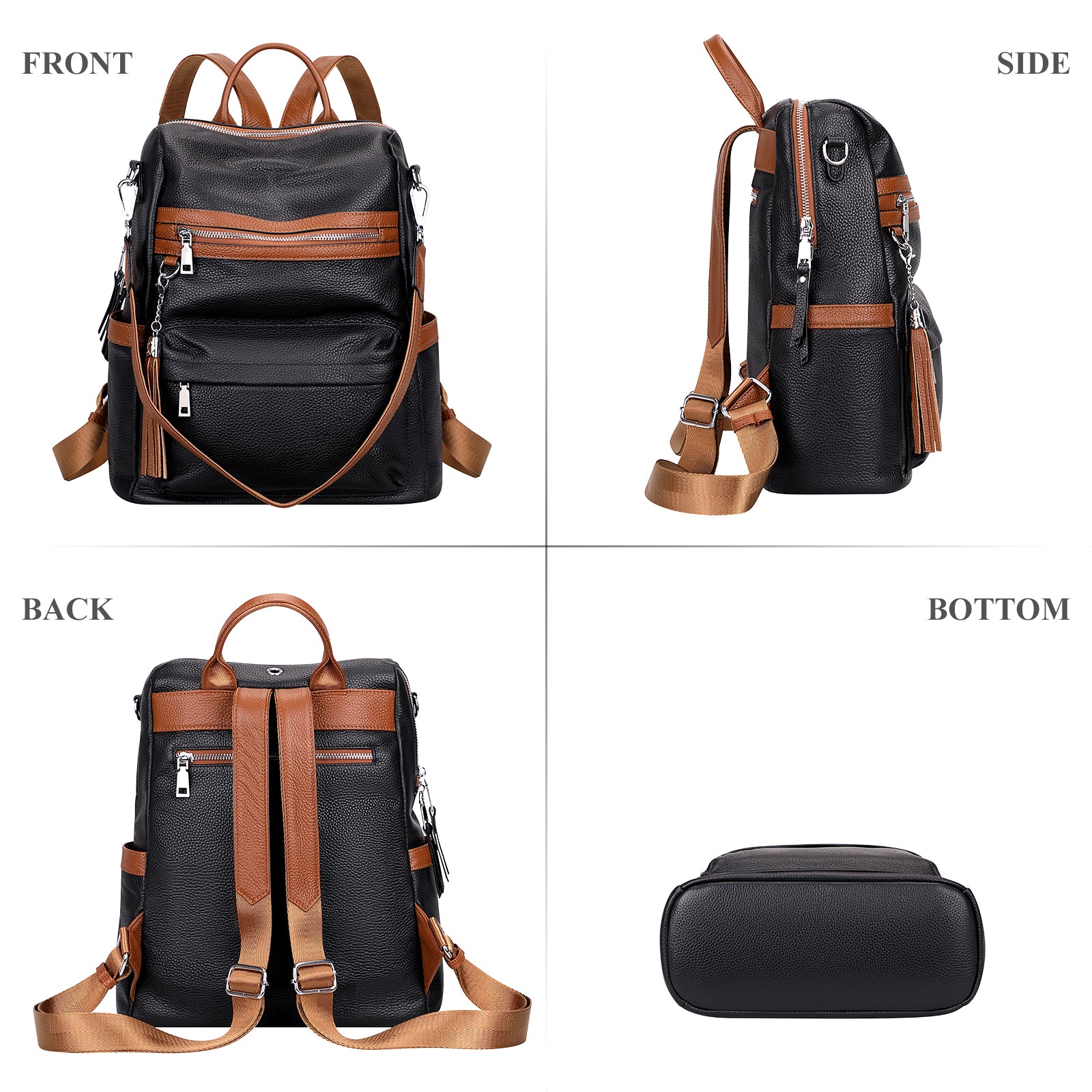 convertible backpack purse leather brown and black Vegan for Women |Handbag 100% Genuine Leather. ALTOSY Convertible Backpack Purse
