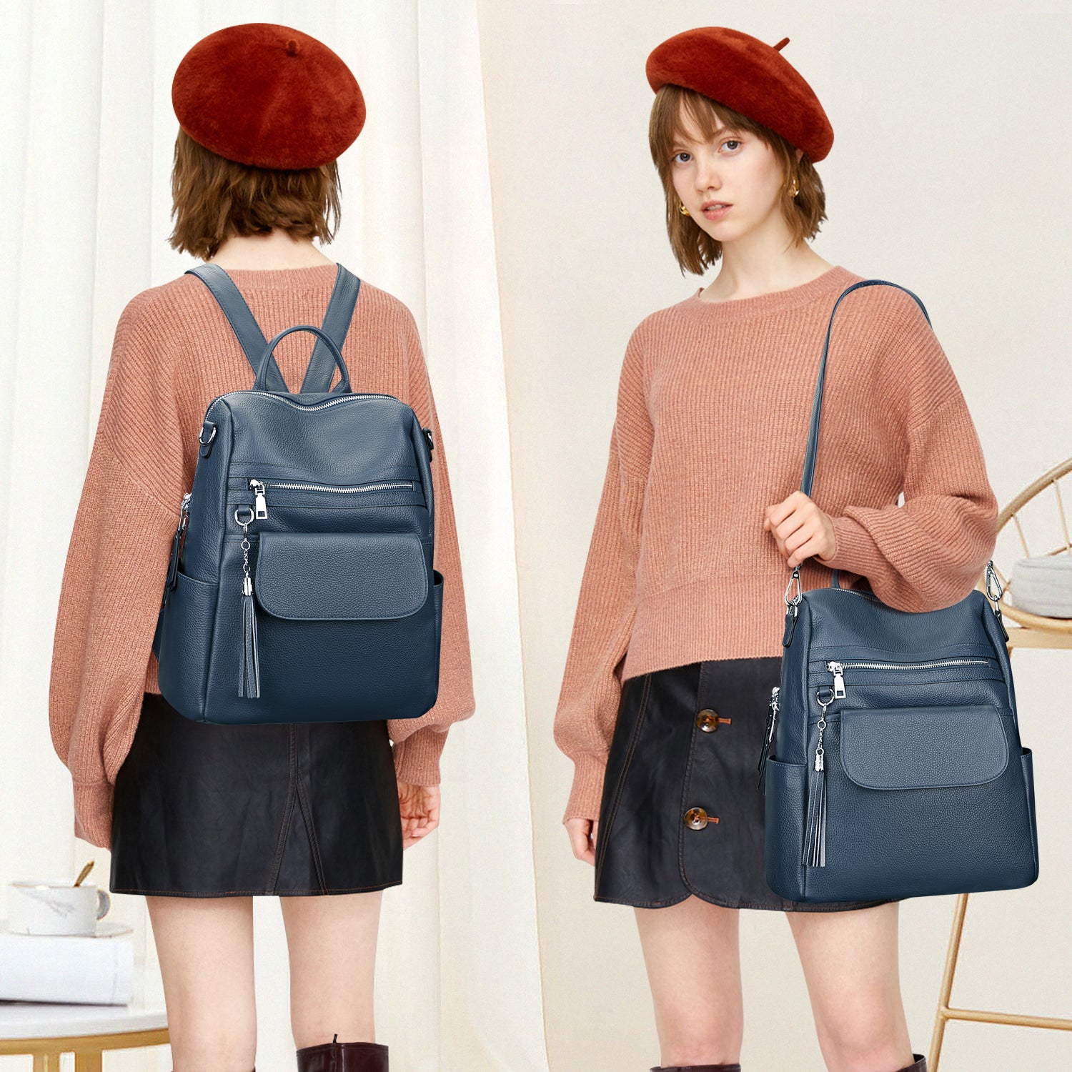 Shrrie Backpack Purse For Women Leather Backpack Fashion Designer Travel Backpack Convertible Shoulder Bag