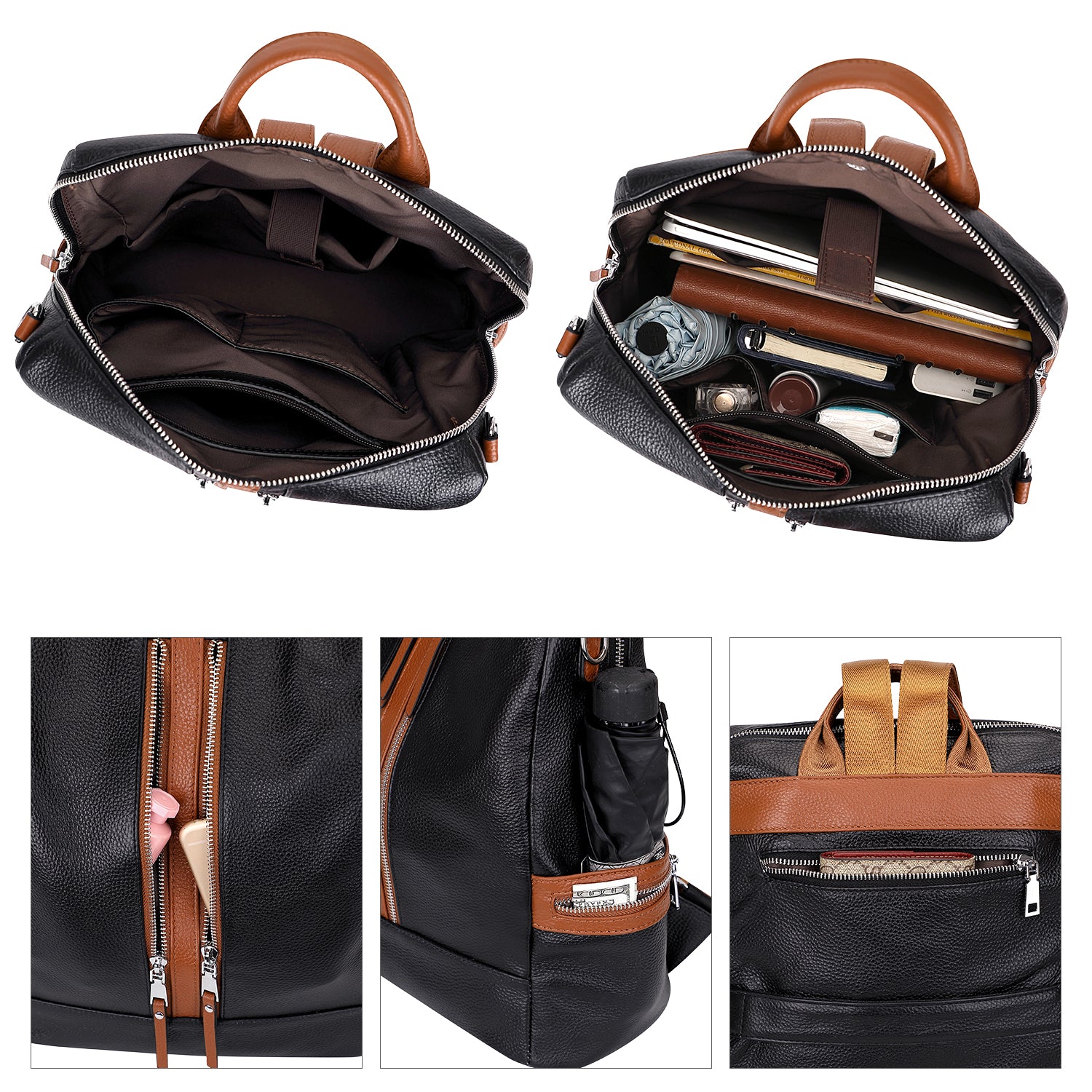ALTOSY Genuine Leather Backpack Purse for Women Convertible Shoulder Bag Crossbody Bag with Laptop Compartment