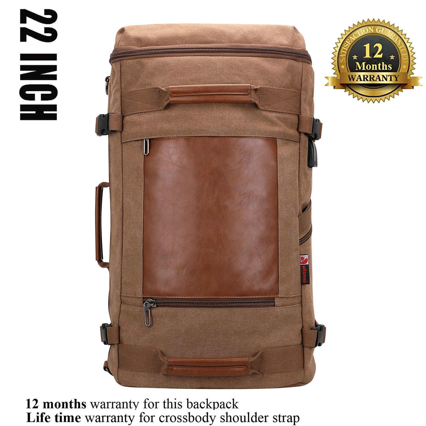 WITZMAN Large Canvas Travel Backpack