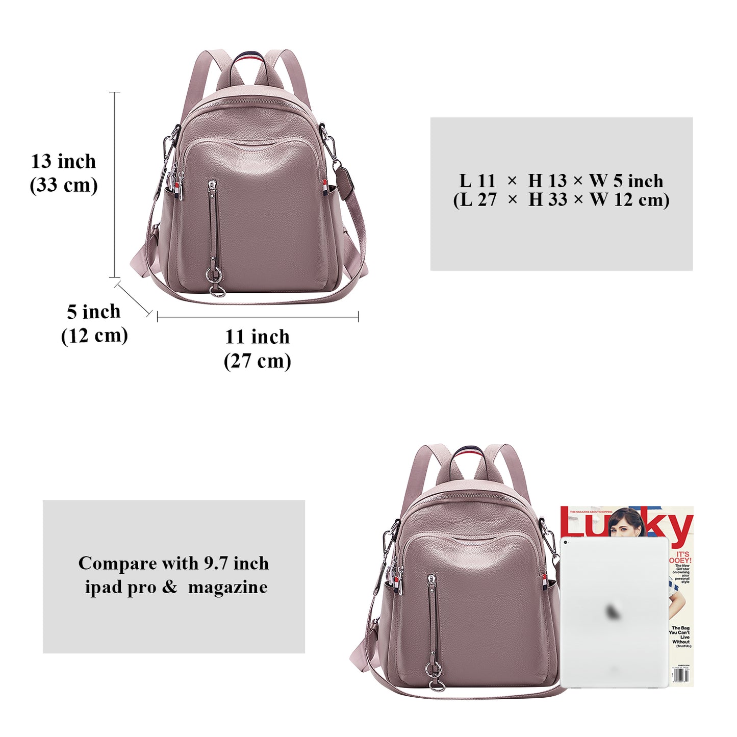 ALTOSY Leather Backpack Purse Medium