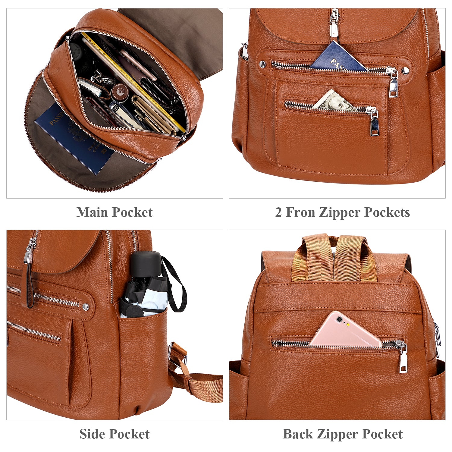 cheap real leather backpack with side pockets for bottles ALTOSY Leather Backpack Purse for Women Fashion Casual Handbag with Multi Pockets and Flap