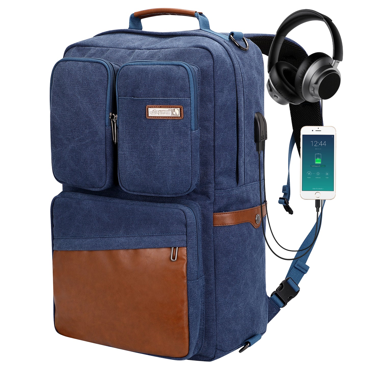 WITZMAN Canvas Backpack with USB Port