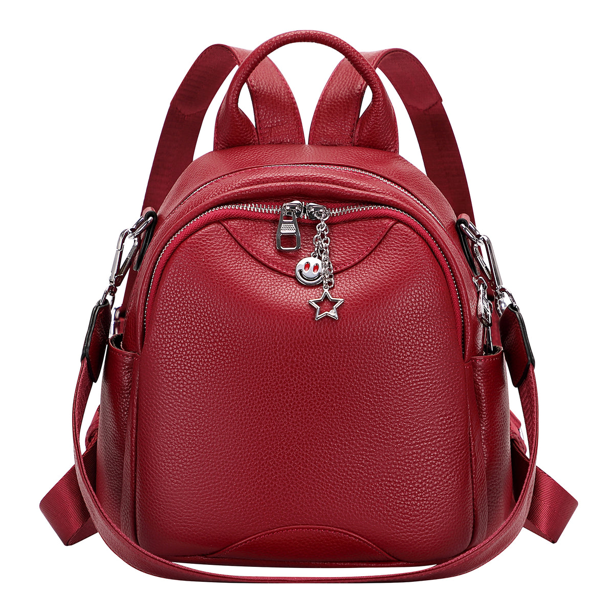 NWOT- ALTOSY RED WINE PEBBLED LEATHER SMALL CONVERTIBLE BACKPACK Mini Backpack PurseSoft Genuine Leather Backpack for Women  main image 3